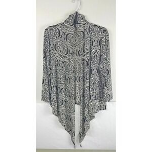 Chicos Womens Black White L 2 ~ Assymetrical Open Front Cardigan Short Sleeve